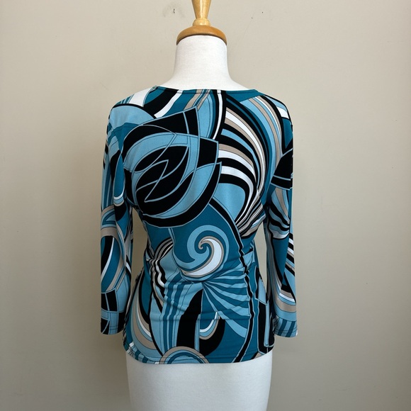 VINTAGE Y2K BLUE BLACK SWIRL PRINT WRAP TOP - Picture 3 of 7